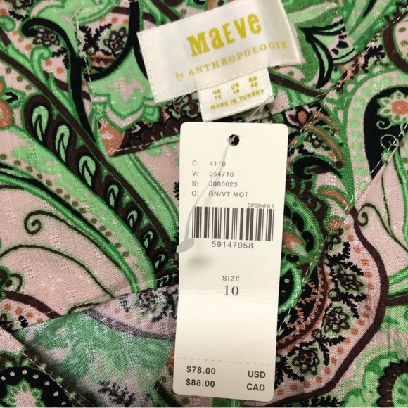 🌺 NWT Anthro Paisley Buttondown Floral Short Sleeve Cuff - Picture 4 of 6